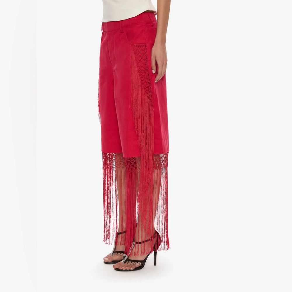 Christopher Esber Red MACRAME FRINGED CORDUROY Women Shorts size XS